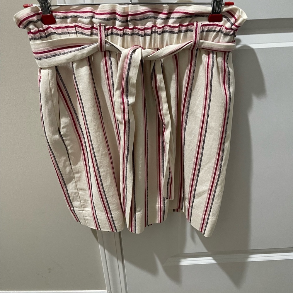 Express Cream/Red/Pink Striped Mini Skirt Paperbag Waist Tie